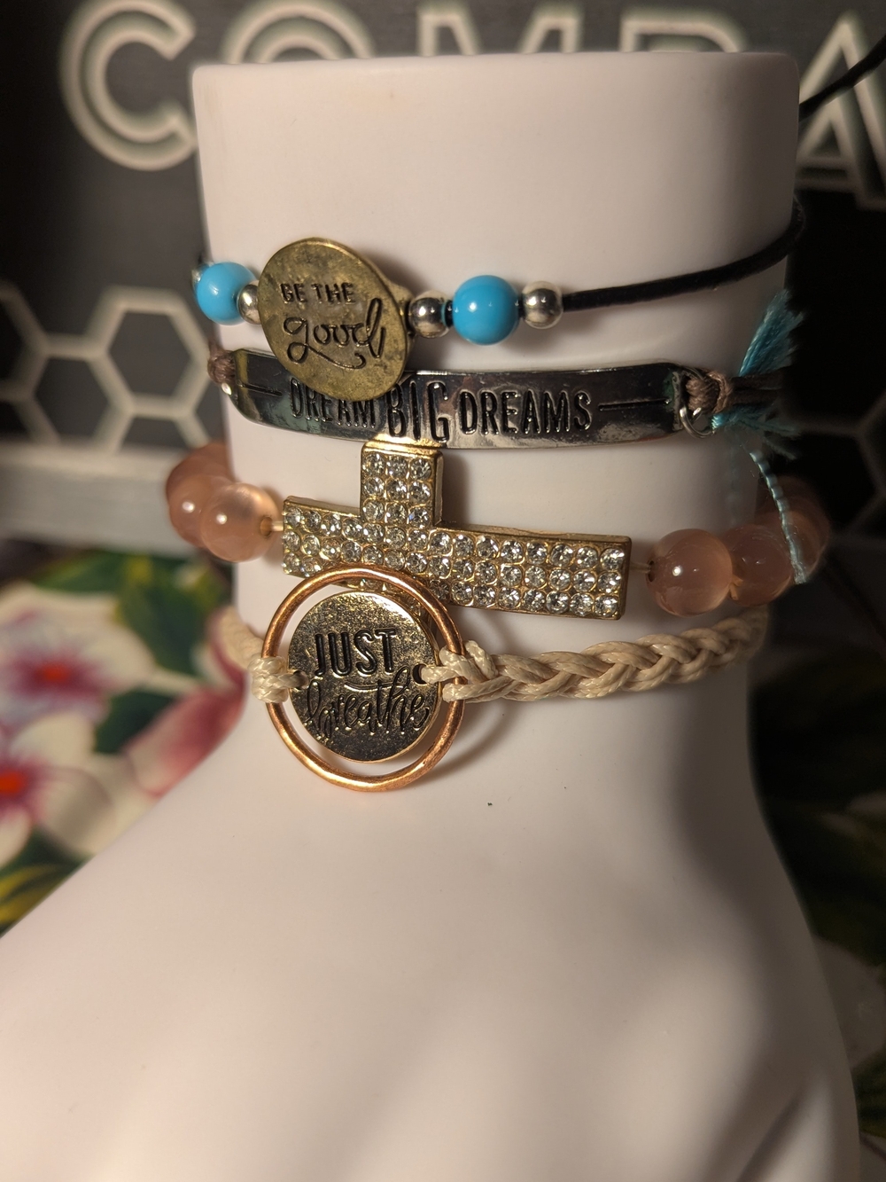 Inspirational Turquoise & Gold Multi-Row Women's Bracelet Set
